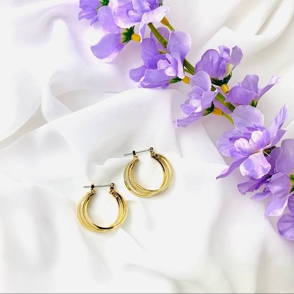 🌹PURE EXPRESSIONS HYPO ALLERGENIC gold plated three layer hoop earring - Picture 3 of 7